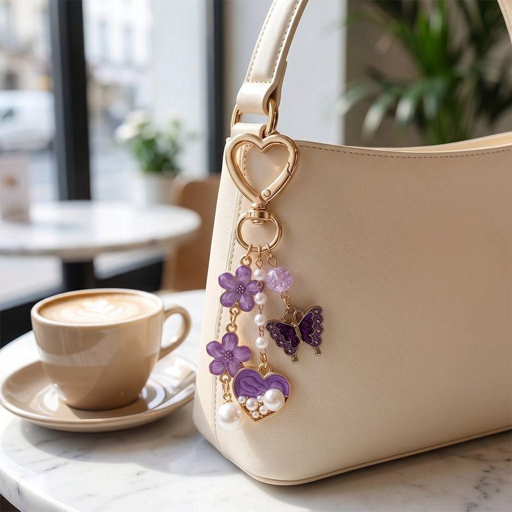 DIY Flower Pendant Hanger Bag Charm Multi-color Heart Key Ring  Car Keyring