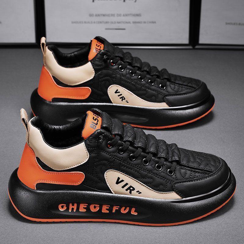 Herren Koreanische Version Leder Board Schuhe für Herbst und Winter Dicke Sohlen mit Komfortablem Leichtem Design Mesh-Futter