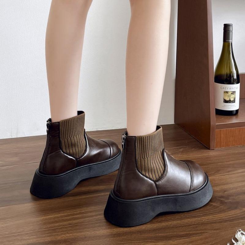 Fashion 2025 New Women's Ankle Fashion Bohemian Style Boots Low Heel Platform Chunky Sole Lace Up Side Zipper Combat Biker Boots