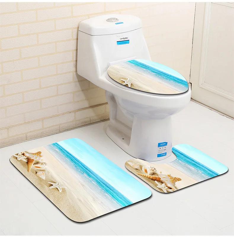 3D Ocean Seabed Animals Toilet Cover Bath Mat Sets Fish Dolphin Printed Bathroom Curtain Set Waterproof Fabric Shower Curtains