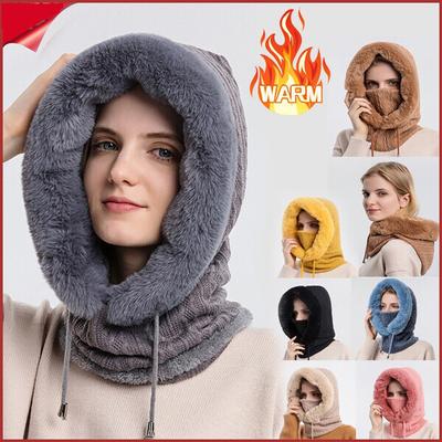 Winter Pelz Kappe Maske Set Mit Kapuze für Frauen Gestrickte Hals Warme Outdoor Ski Skifahren Winddicht Hut Warme Schal