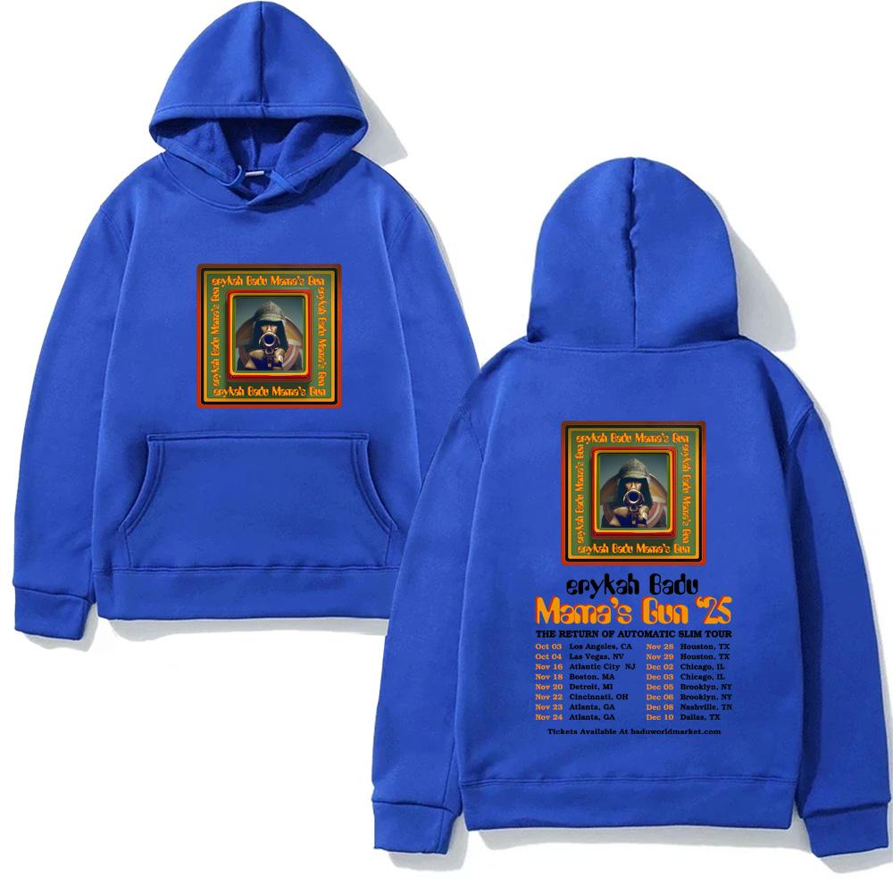 Erykah Badu TOUR2025 Hoody Hip Hop for Autumn/Winter High Quality Comfortable Loose Comfortable Pullovers Fleece Clothes