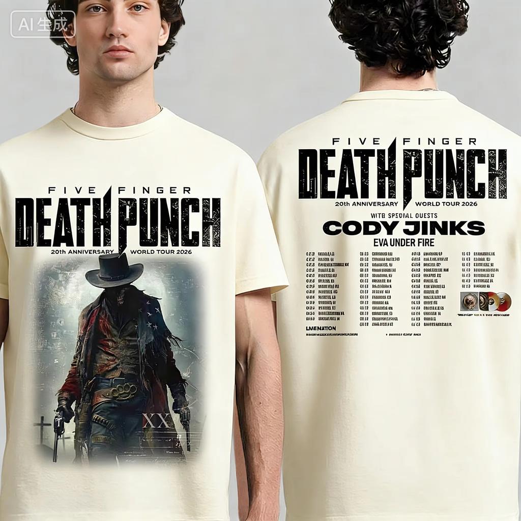 Five Fingers Death Punch 20. Jubiläum Welttournee 2026 Nordamerika Fan T-Shirt Weich Atmungsaktiv Hohe Qualität