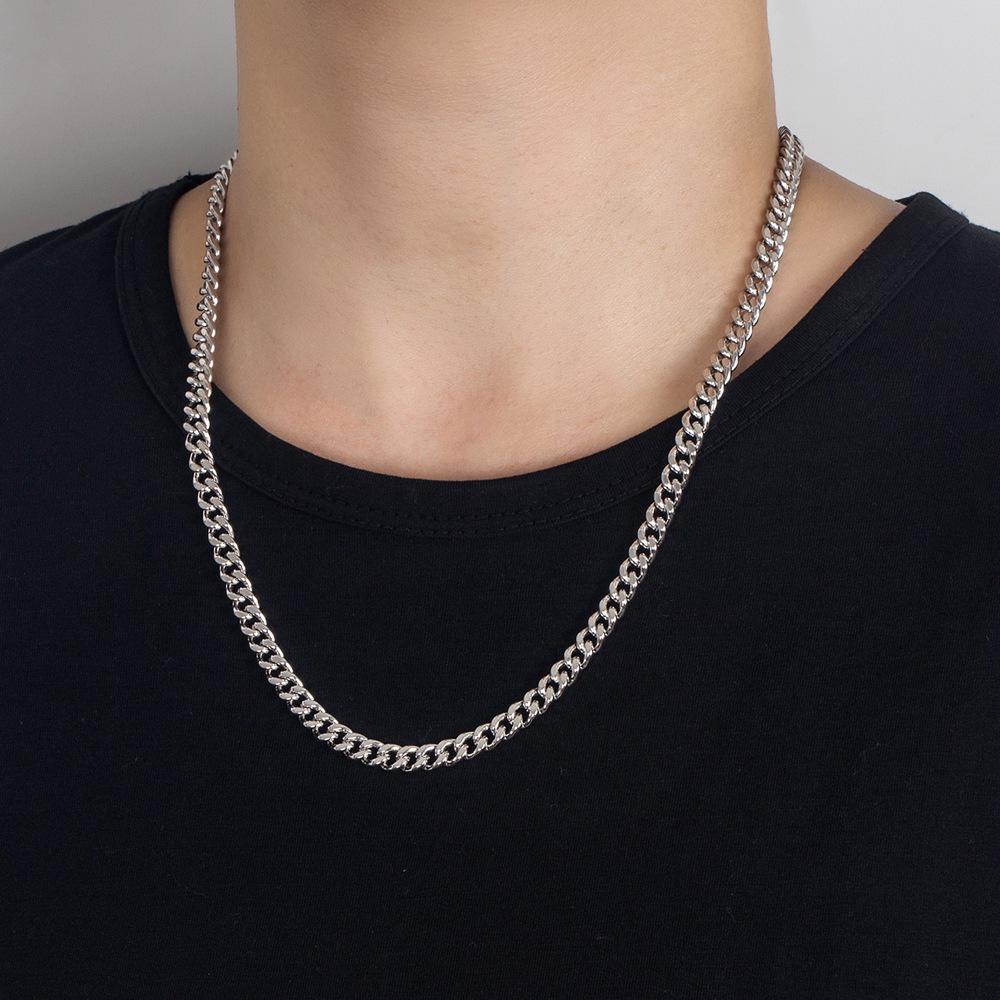 Classic Men'S Cuban Whip Necklace 6Mm White Copper Plated Thick Rhodium Gold Trendy Men'S Silver Jewelry