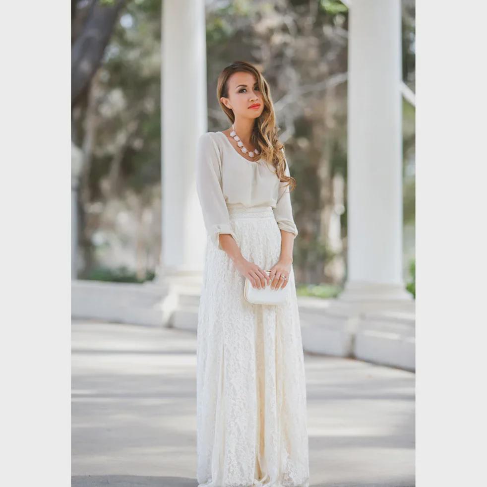 European & American Style Slim Fit High Waist Hollow Lace Mid-Length Swing Skirt