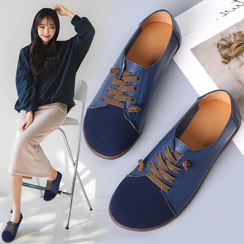 Women's Flats Loafers Leather Driving Shoes Moccasins Comfort Casual Nurse Shoes for Mother plus size