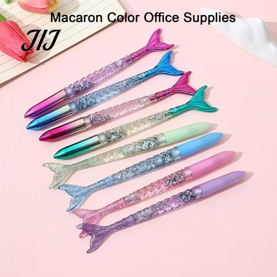 Creative Stationery for Girls 4PCS Mermaid Fish Tail Gel Pens Set, Gradient Transparent Barrel And Glossy Cute Office Desktop Decor Fin Decor, Smooth