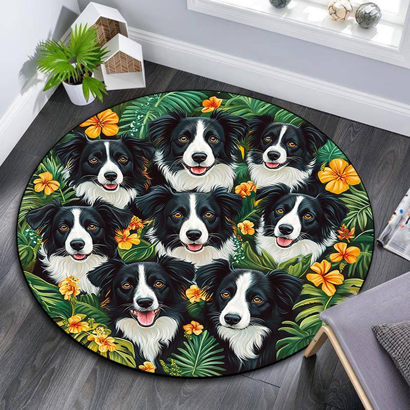 

Border Collies Round Area Rug,Carpet Rug for Living Room Bedroom Sofa Playroom Decor,Non-slip Floor Mat 80cmx80cm