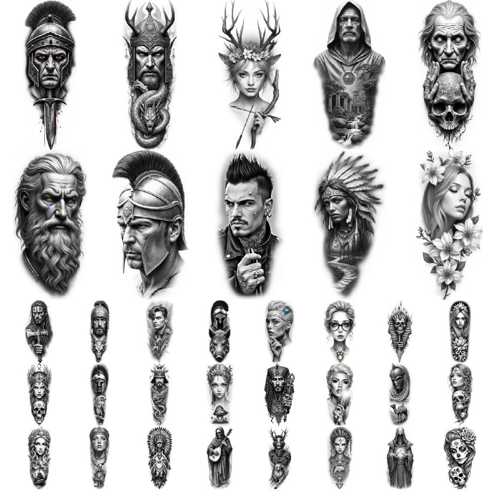 12pcs Temporary Tattoo Waterproof Long-lasting Body Stickers Battle Helmet Warrior Head Modern Man For Thighs Women Adults
