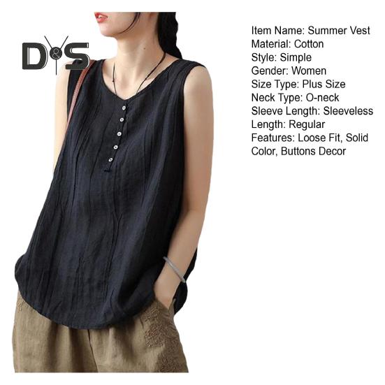 Dámská letní vesta s kulatým výstřihem, bez rukávů, s knoflíkovou ozdobou, tílka jednobarevná, volného střihu, tenká, tílko, streetové oblečení