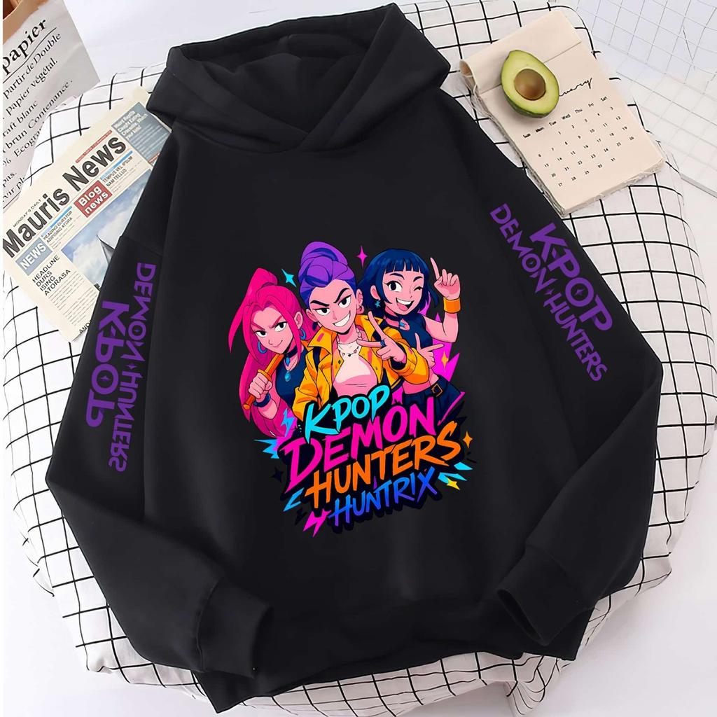 New KPop Demon Hunter Cartoon Girls Hoodies Children's Korean Wave Print Fashion Casual Tops Casual Girls Clothing Warm