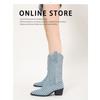 Western Cowboy Cowboy Boots Women's Spring and Autumn New Retro Thick Heels Are Thin, But the Pointed Tip of the Knee Tube Is Not Tired.