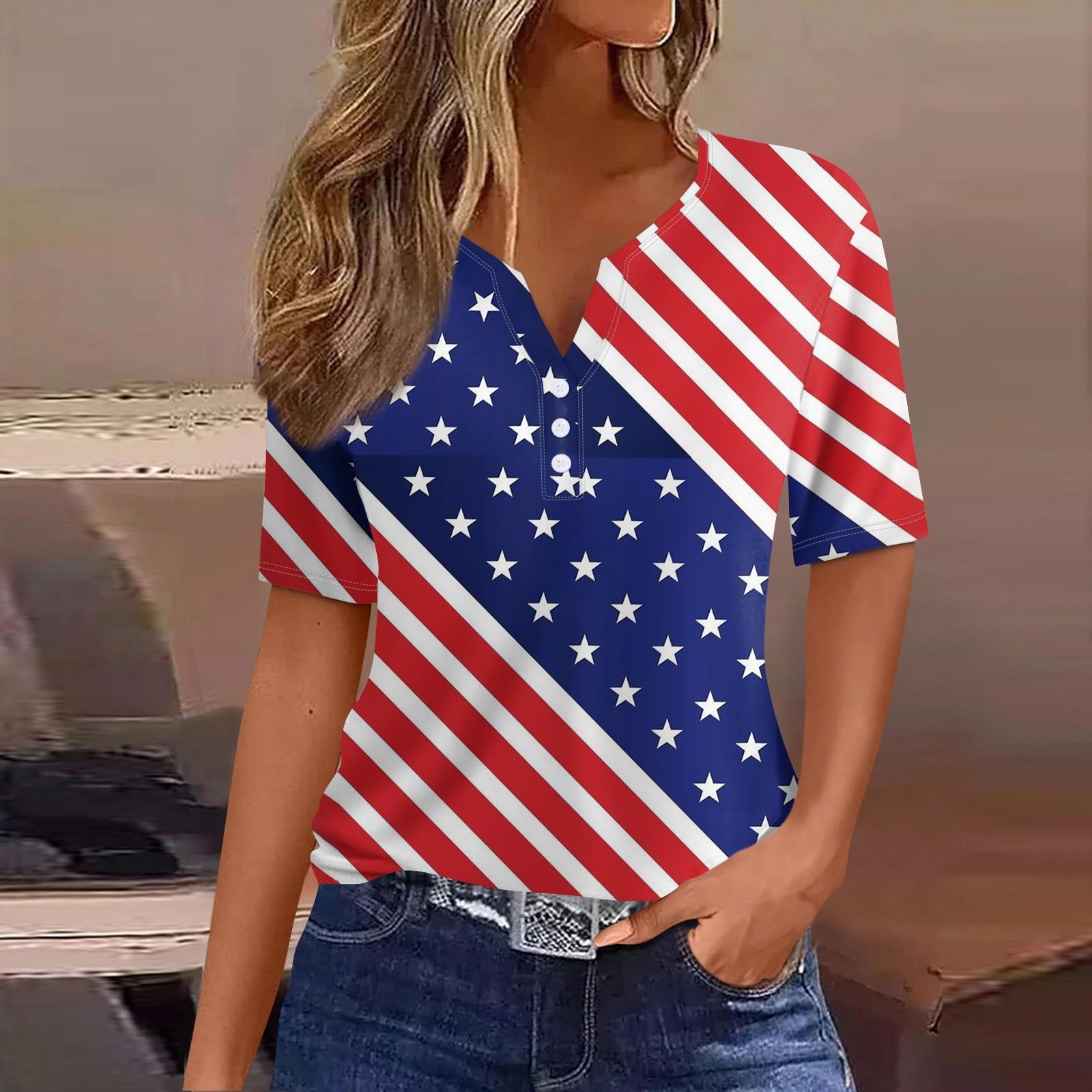 Жен. Футболка Футболка День независимости С принтом Пуговицы С короткими рукавами — фото 8