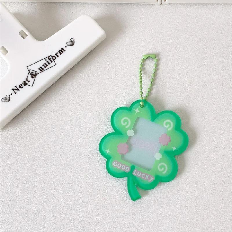 Clover Card Cover, One Inch Student Id Photo Decoration Pendant Key Chain Photo Frame Protection Card Cover