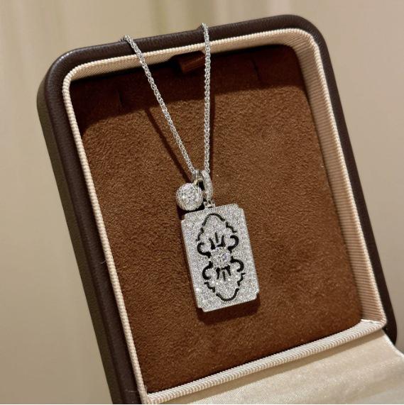 925 Sterling Silver Vintage Diamond Pendant Necklace – French Retro Court Style for Women
