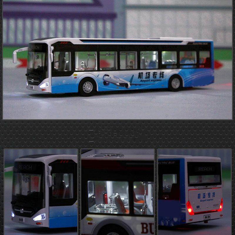 1/43 Large Size Electric Tourist Toy Traffic Bus Alloy Passenger Car Model Diecast Metal Toy Business Bus Model Sound Light Kids Gift