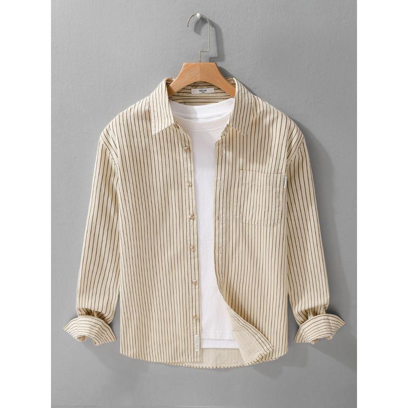 Spring and Autumn Japan fashion Print Vertical Stripes Long sleeve Shirts Men's Loose Casual Shirt Outerwear Cotton All-Matching New