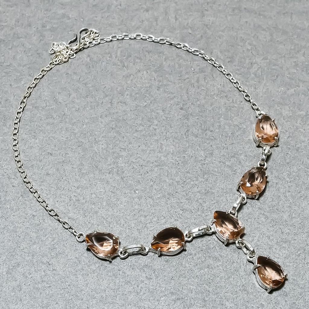 Lab Created Morganite Necklace 18" Chain Silver Finish Pear Cut Gemstone Jewelry