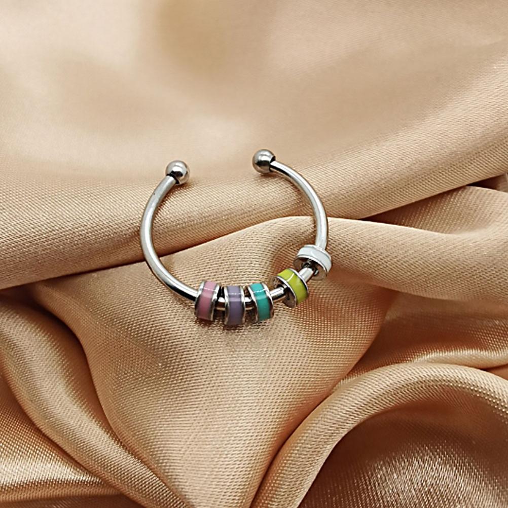 Rotační smaltovaný prsten 316L nerezová ocel Úzkostný prsten na prst s korálky Otevřený prsten Prsten pro úlevu od úzkosti pro ženy dívky