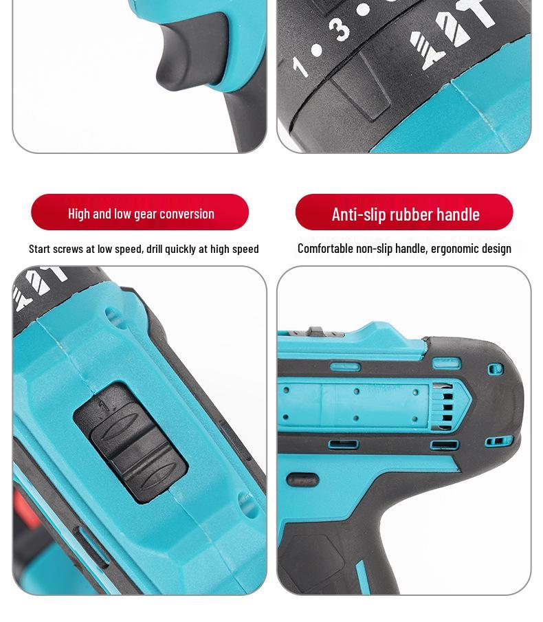 High-Power Multi-Functional Electric Drill with Hammer and Screwdriver Functions, Lithium Battery Powered.