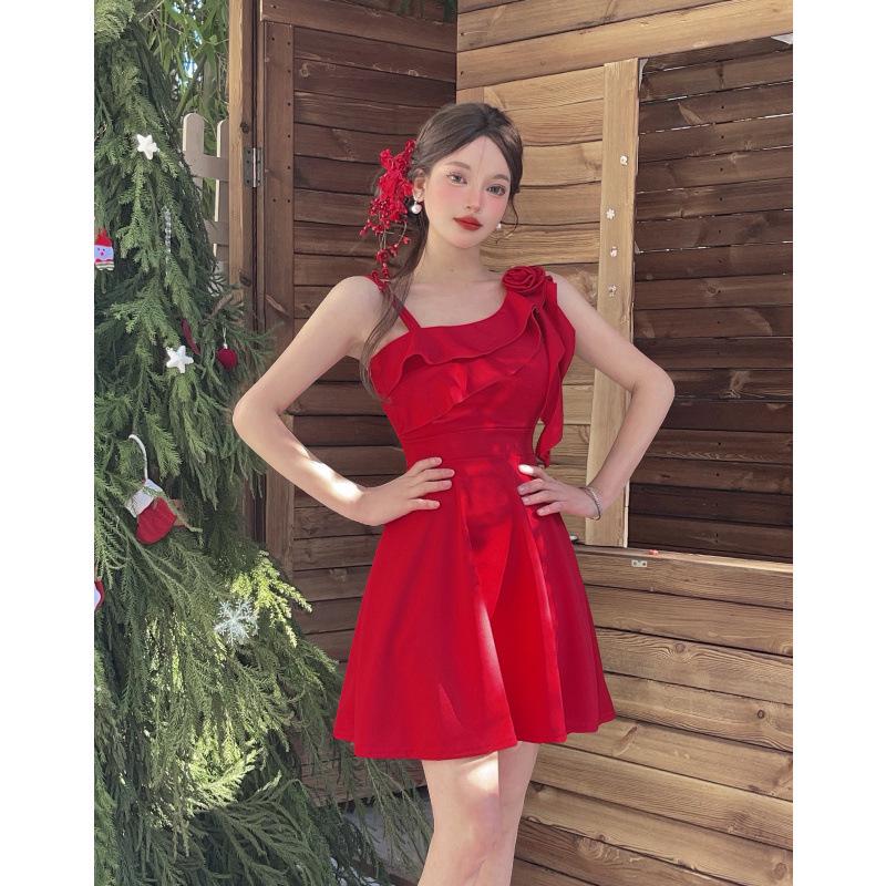 Rüschen 9727 Weiter Saum A-Linie Kurzes Kleid - Schlankmachendes Nachtclub-Outfit für weibliche Technikerinnen