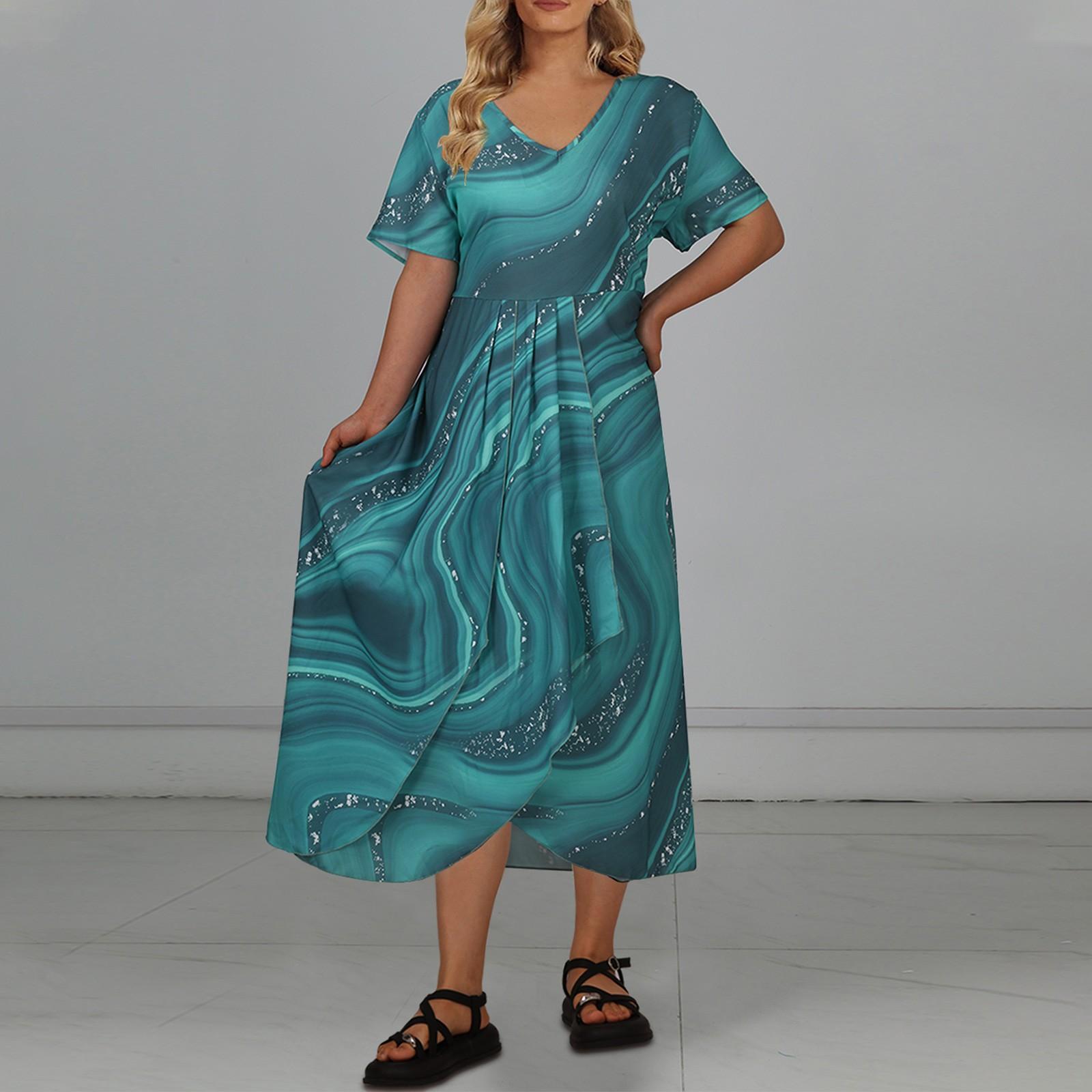 

Женское повседневное большое длинное платье с v-образным вырезом и молнией с короткими рукавами и вставками с принтом S