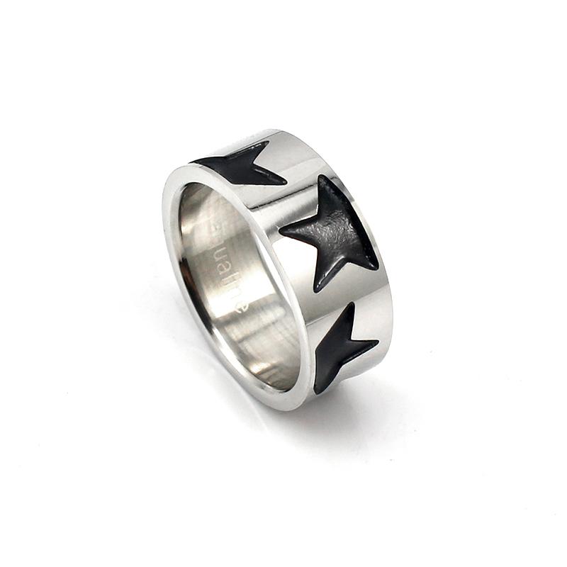 Two Tone Silver Black Ring Black Enamel Stainless Steel Women and Mens Silver Color Trendy Casual Rings Size 7 8 10