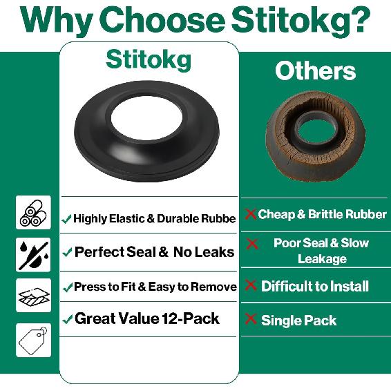 12-Pack Tub Stopper Gasket Universal Fit for Tip Toe - High Elastic Rubber Seal, Prevents Leaks, Easy tall for Bath Drain Assemblies