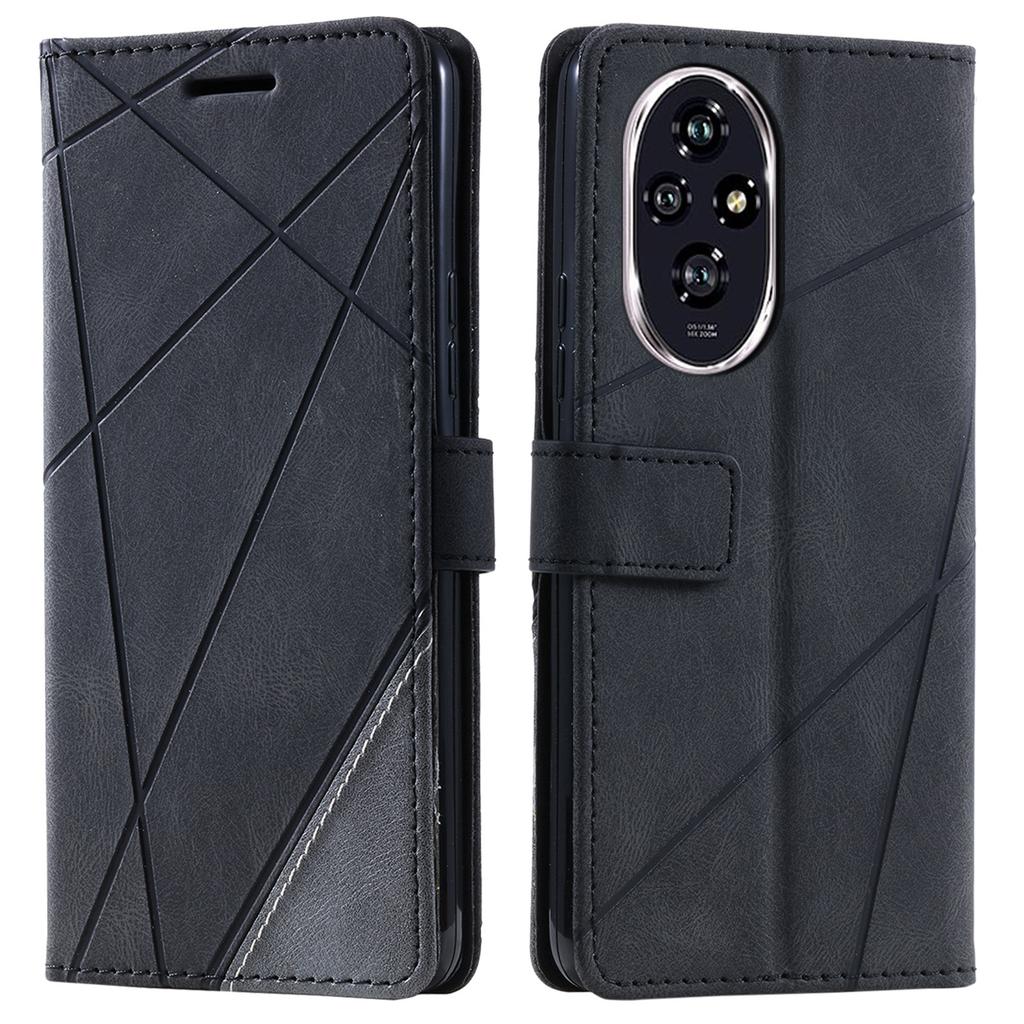 For Honor 200 Pro 5G Case Imprinted Lines PU Leather Splicing Wallet Phone Cover