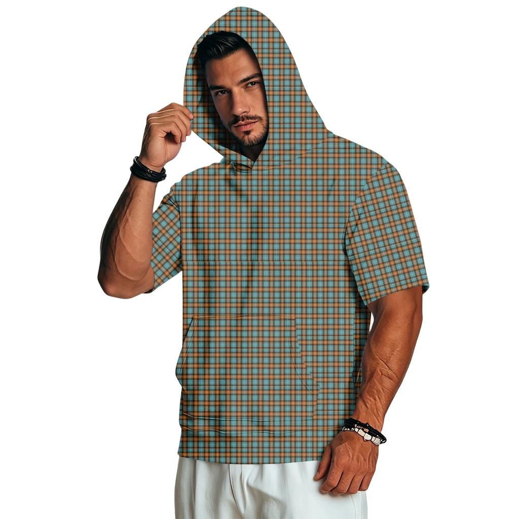 Men's Casual Retro Lightweight Short Sleeve Hooded Sweatshirt Camouflage Print