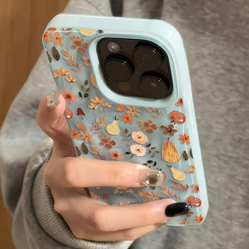 Custodia per Telefono con Texture Piegata e Motivi Floreali e Vegetali Autunnali per iPhone 16 15 14 17 Air 12 13 Pro Max 16 Plus Cover Morbida