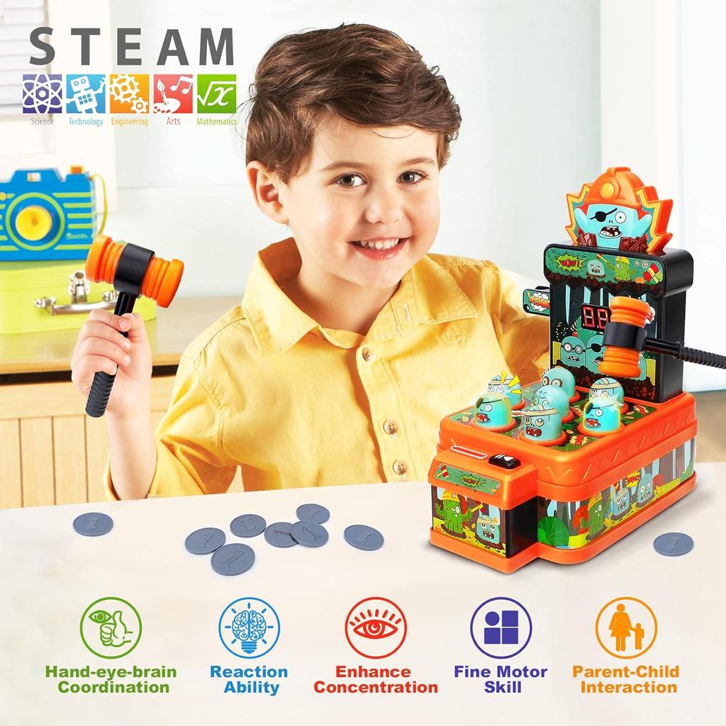 Arcade Game Toys Whack Game Mole Mini Electronic Cartoon Zombie Style Fun Halloween Toy Party Favor for Toddler Kids Boys Girls