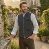 Vesta Bărbați Oktoberfest, Vestă Costum Tradițional, Gilet Lână cu Guler Înalt Nasturi, Jachetă Retro Fără Mâneci pentru