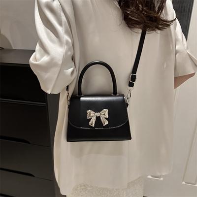 Bow Women's Bag Fashion Messenger Bag Women's Portable PU Material Small Fresh Saddle Bag Versatile Bag Autumn New