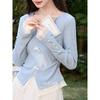 Luxiangnan Women's Blue Fake Two-Piece Long Sleeve Top