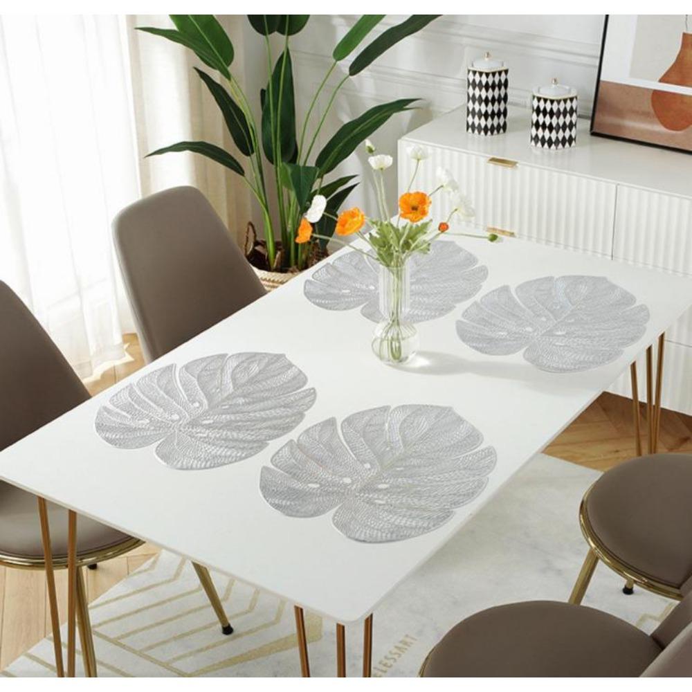 4pcs Green Leaf Shaped Vinyl Meal Mat Suitable For Dining Table Plastic Green Meal Mat Suitable For Wedding Annual Table Decoration Mat