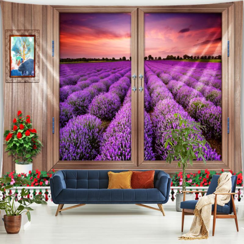 Simulation window tapestry forest mushroom tapestry scenery wall hanging flower mural art bedroom home decoration