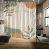 Abstract Earth Tone Shower Curtain – Minimalist Organic Shapes, Leaf Patterns, Modern Art Design, 70X70In, Includes Hooks