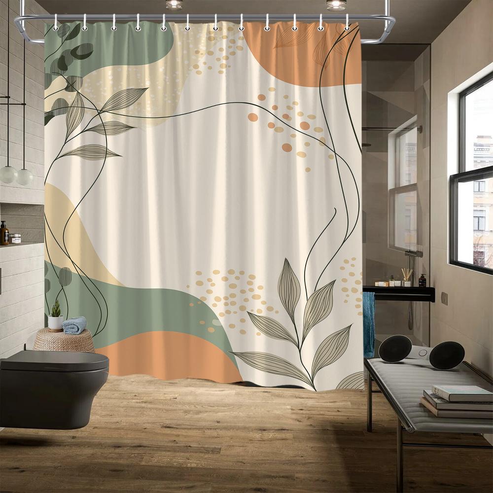 

Abstract Earth Tone Shower Curtain – Minimalist Organic Shapes, Leaf Patterns, Modern Art Design, 70X70In, Includes Hooks W60H190(CM)-1 Pcs