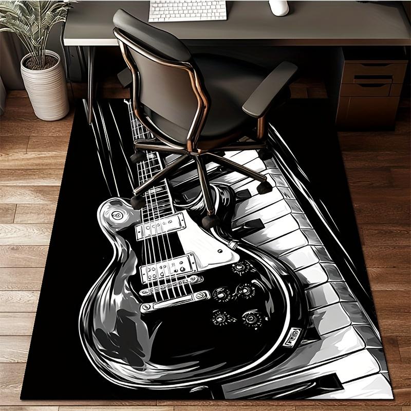 Luxury Velvet Guitar Piano Rug - Non-Slip Black/White Music Carpet for Bedroom & Living Room Decor