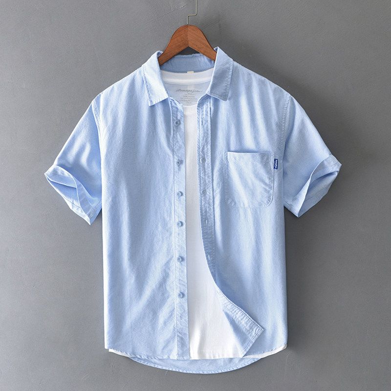 Summer Oxford Short-Sleeved Casual Shirt for Men, Hong Kong Style, High-End Quality, Versatile, Loose Half-Sleeved Casual Shirt