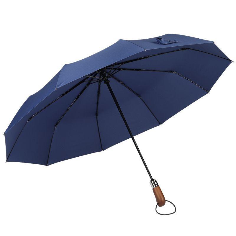 Light Luxury Fully Automatic Wooden Handle 10 Bone Reinforced Windproof Umbrella Men's Advertising Business Gift Umbrella