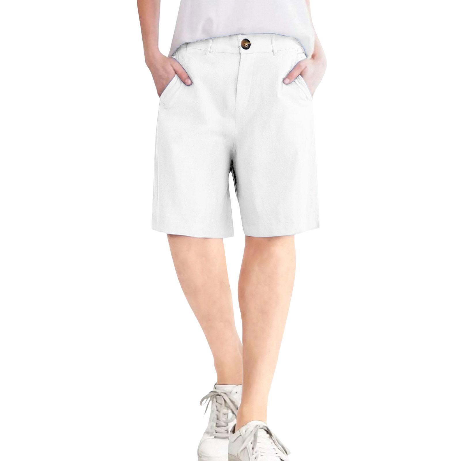 

Женские шорты из мягкого хлопкового льна с карманами, застежкой на мягкие пуговицы, без молнии, облегающие шорты XL белый