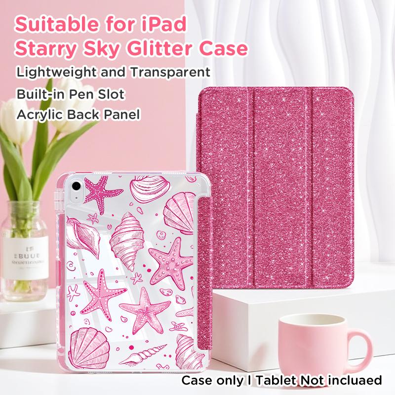 Sparkle Pink/Purple IPad Case/ Stand for Air 4/5/6/7, IPad10/11, Pro 11, Mini 6/7, 10.2". Foldable, W/ Pen Slot, Auto Wake/sleep