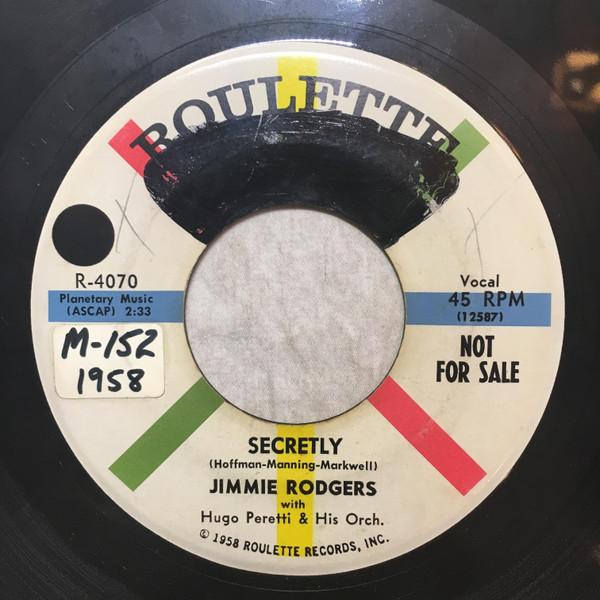 

7inch Record JIMMIE RODGERS - Secretly R4070 Roulette 1958 US Pop Used