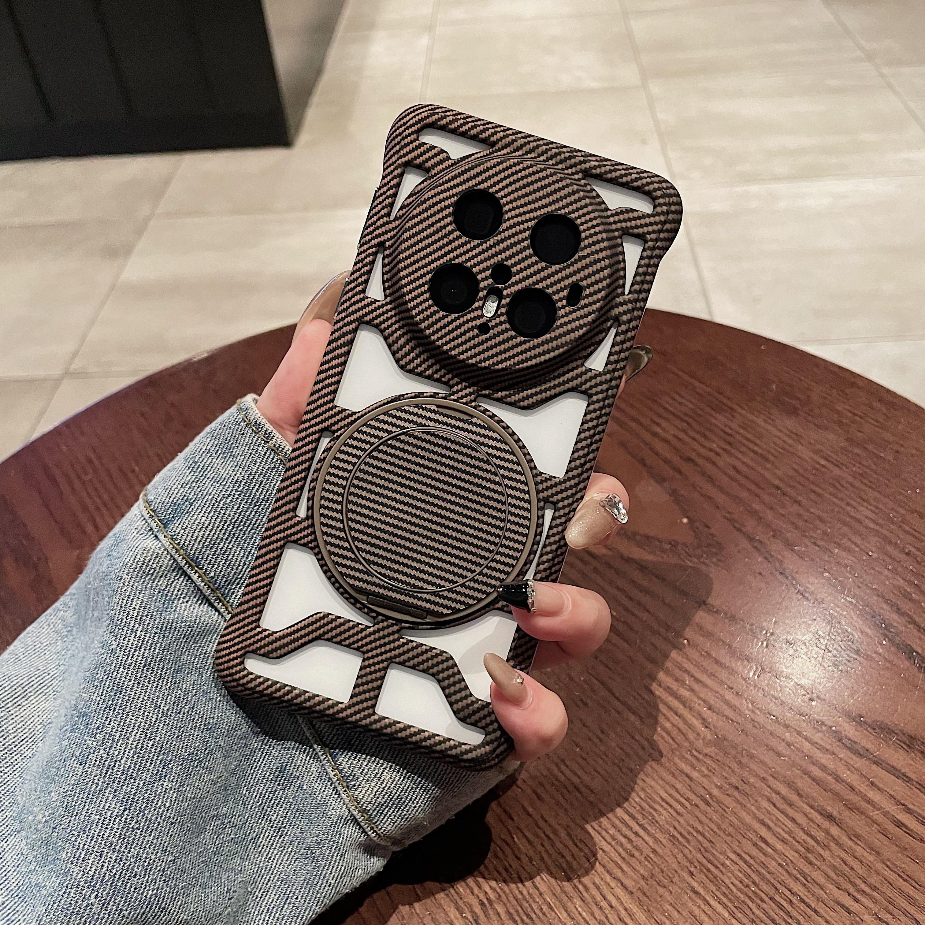 

Роскошный чехол с текстурой углеродного волокна и теплоотводом для Huawei Pura 70 Pro Mate 60 70 PRO Plus, держатель, безрамочная противоударная крышка Huawei Mate 60 Pro коричневый