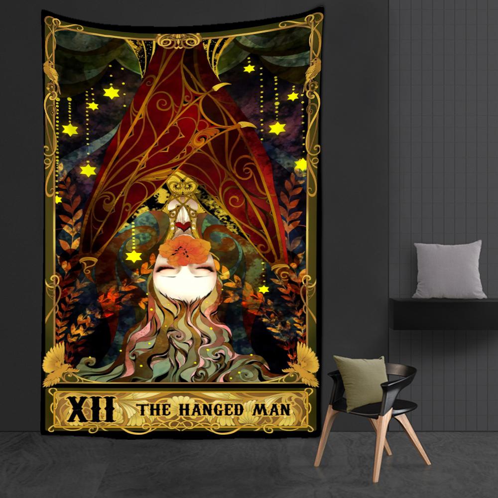 Human Face Tarot Tapestry Wall Hanging Witchcraft Hippie Psychedelic Bohemian Mysterious Mattress Home Art Room Decor