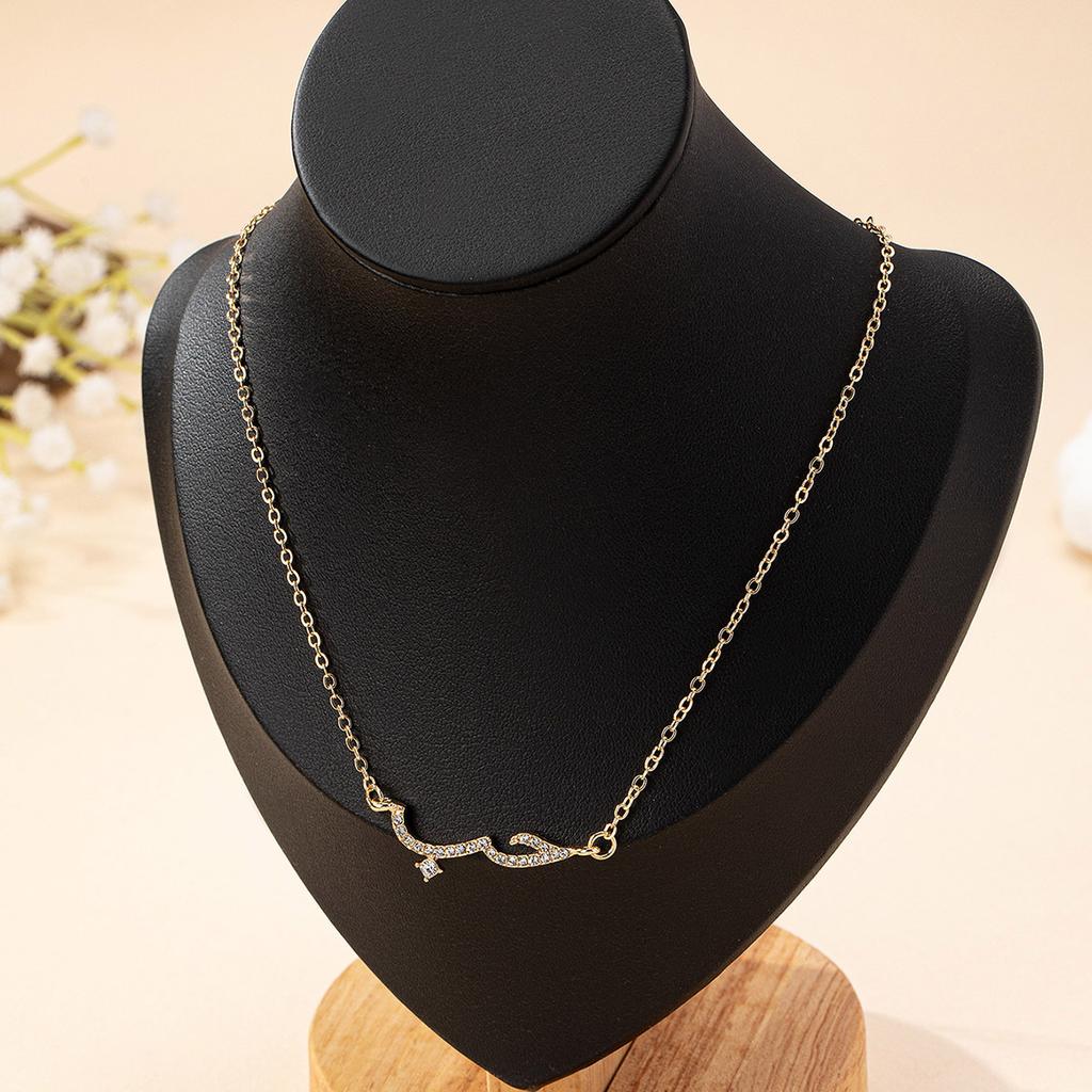 Delicate Chain Necklace with Arabic Script Pendant Featuring Small Embedded Crystals Elegant Minimalist Design for Everyday Wear