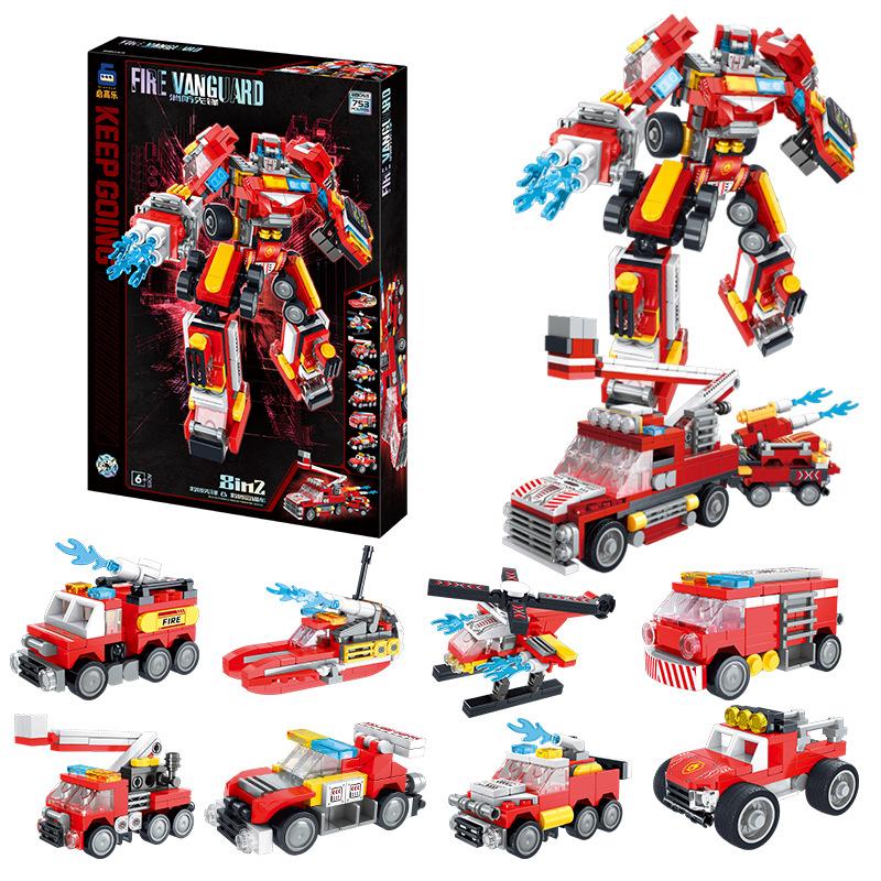 Children'S Diy Assembly Construction Truck Fire Truck Building Block Set, Puzzle Assembly Deformation Robot Model Car