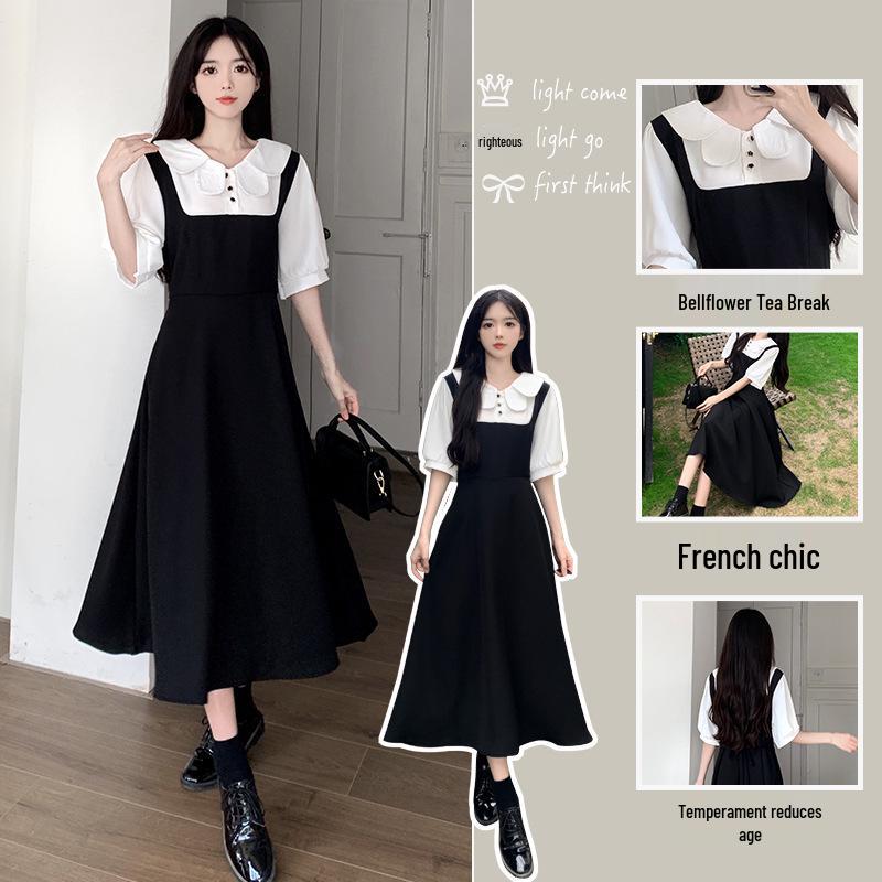 

Летнее французское платье миди премиум-класса с приталенным силуэтом, воротником Питер Пэн и завязками на талии, маленьких и больших размеров M Premium